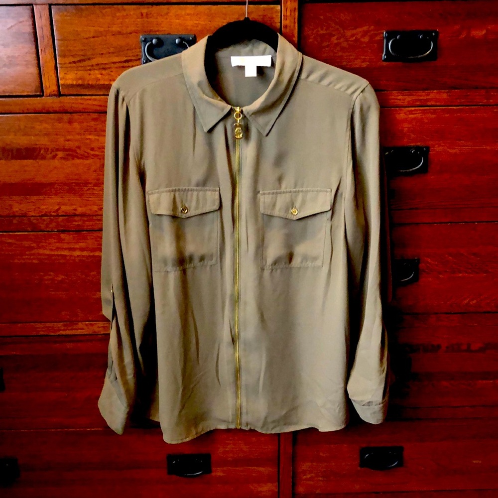 Michael Kors Size 12 Olive Green Blouse